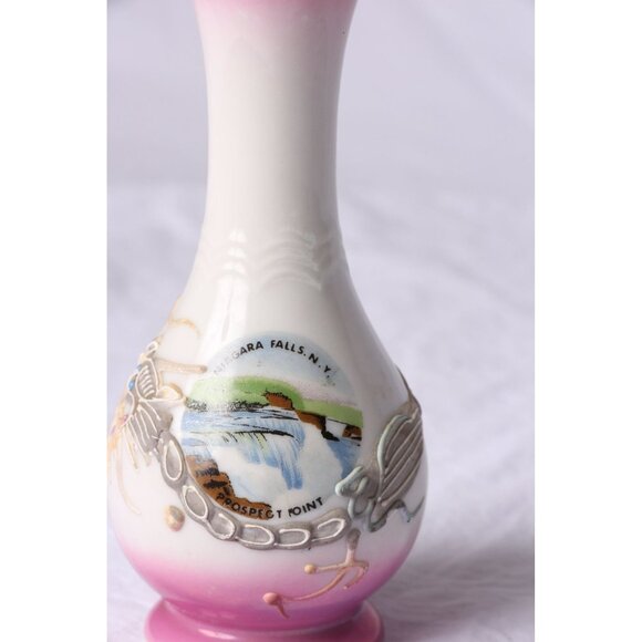 Vintage Niagara Falls, N. Y. Prospect Point Souvenir Vase Pink & Gray Dragonware - Picture 2 of 8